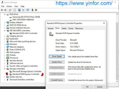 standard nvm express controller driver windows 10