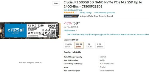 Crucial P2 NVMe SSD