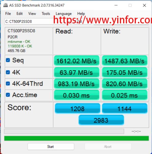 Crucial P2 MTINVME AS SSD Result