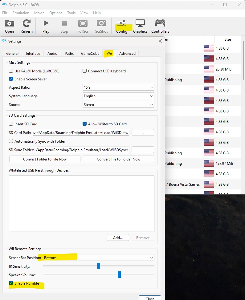 Dolphin Emulator 5.0 Config Page