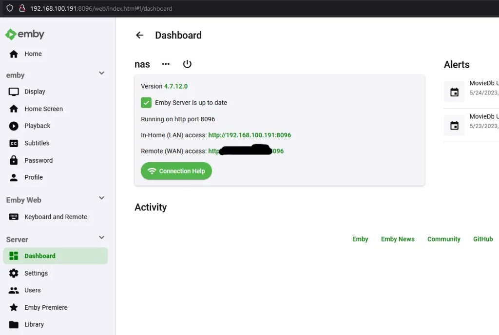 Emby Server Dashboard
