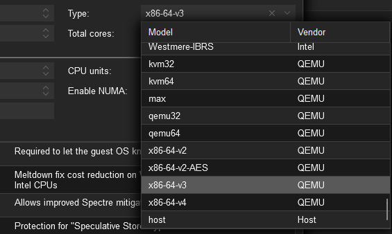 CPU Type lists