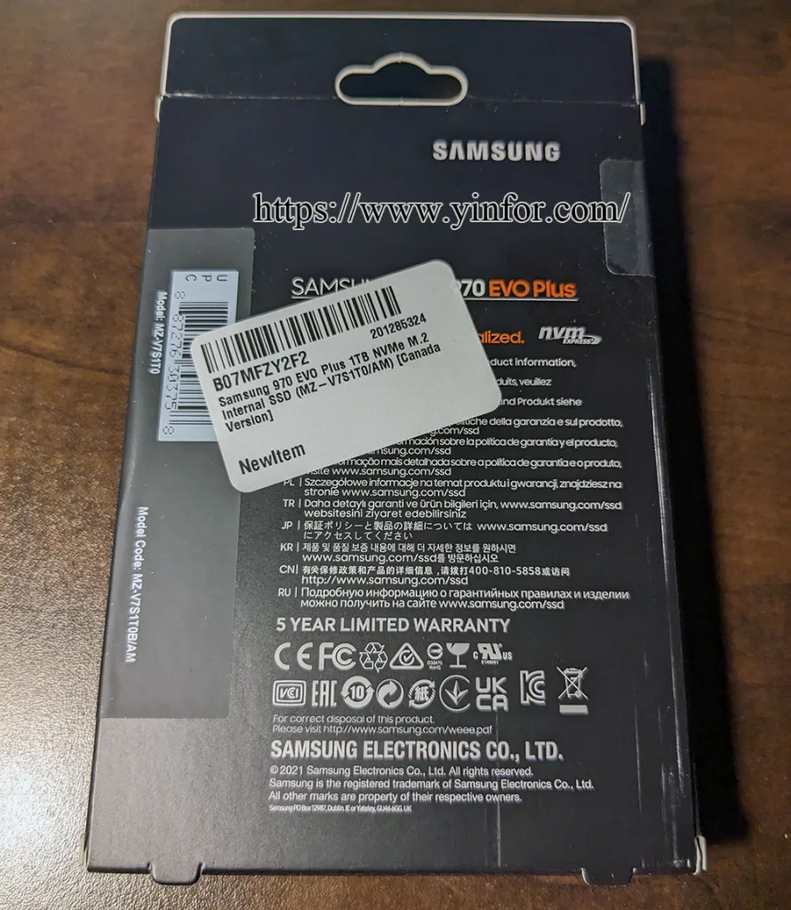 Samsung 970 EVO Plus Box Back