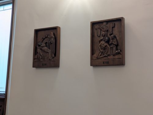 Wood carved stations of cross